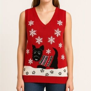 Xhilaration Christmas Dog Sweater Vest L Red Holiday Ugly Sweater Boston Terrier